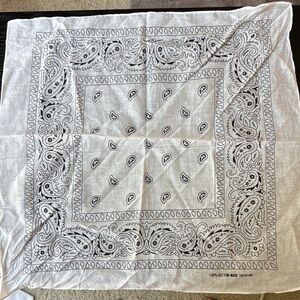 Sophisticated White and Black bandana  Linen with Geometric Pattern